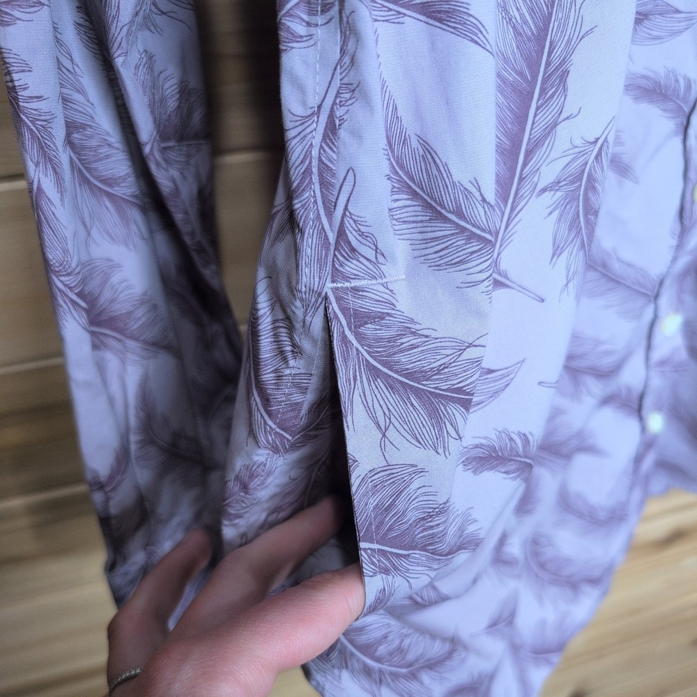 Duluth‎ Trading Co Lavender Feather Print Button Down Tunic Top 89813 Womens M - Picture 3 of 9